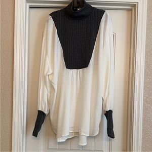 Zara Gray and White Tunic Top with Knit Detail